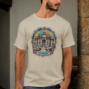 Roma Whispering Fountain Men's Basic T-Shirt in close up