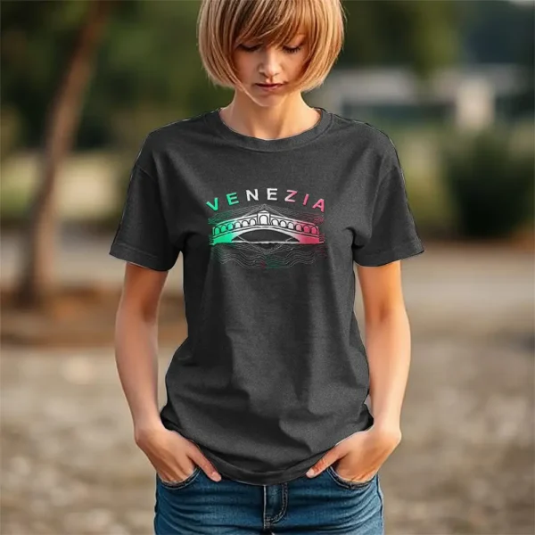 Venezia Rialto Bold Lines Womens Tri-Blend Shirt Charcoal Black