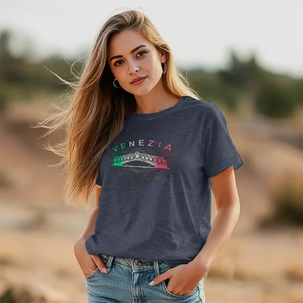 Venezia Rialto Bold Lines Womens Tri-Blend Shirt solid navy