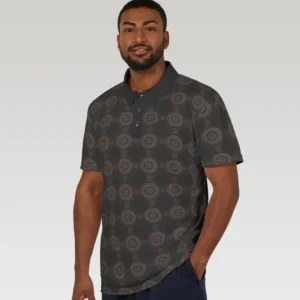 Khaki Crcodilus Porosus Mandala Unisex Polo Shirt Black Stitching