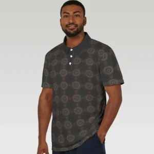 Khaki Crcodilus Porosus Mandala Unisex Polo Shirt White Stitching
