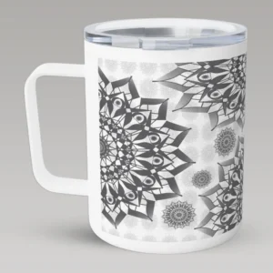 Little White Floral Fallen Insulated Coffee Mug Right Side