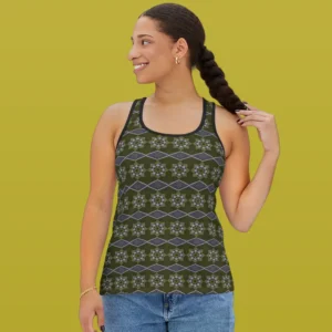 Sage Leafy Floral Octagon And Diagonal Women's Tank Top