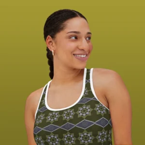 Sage Leafy Floral Octagon And Diagonal Women's Tank Top White Threads
