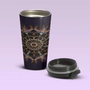 The Pillared Thread Tie In Purpura Stainless Steel Travel Mug Open