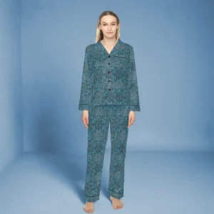 Tie-in baby blue celeste womens satin pajama