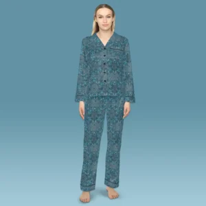 Tie In Baby Blue Celeste Womens Satin Pajama