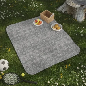Grey Fibrous Textile Octopus Seeds Picnic Blanket