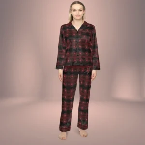 the crimson sparkling floral art womens satin pajama