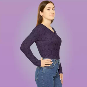 tie in purpura pattern womens long sleeve v-neck right side