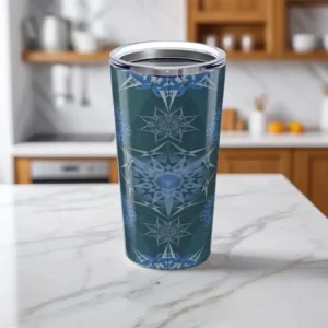 Hexa triangles yantra stainless steel tumbler 20 oz on right side Hexa triangles yantra stainless steel tumbler 20 oz on right side