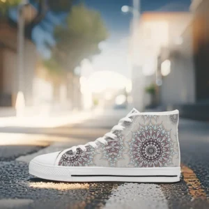Little white floral fallen womens high top sneakers inside right