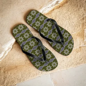 Sage leafy floral octagin diagonal flip flops