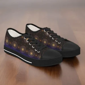 Sparkling floral art in the night sky wmens low top sneakers black