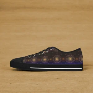 Sparkling floral art in the night sky womens low top sneakers black left side