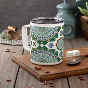 An initiation of mass circle insulated coffee mug