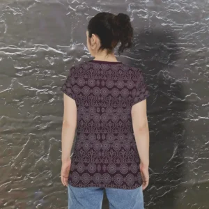Wine Fibrous Textile Octopus Seeds Womens Short Sleeve back side Wine Fibrous Textile Octopus Seeds Womens Short Sleeve back side