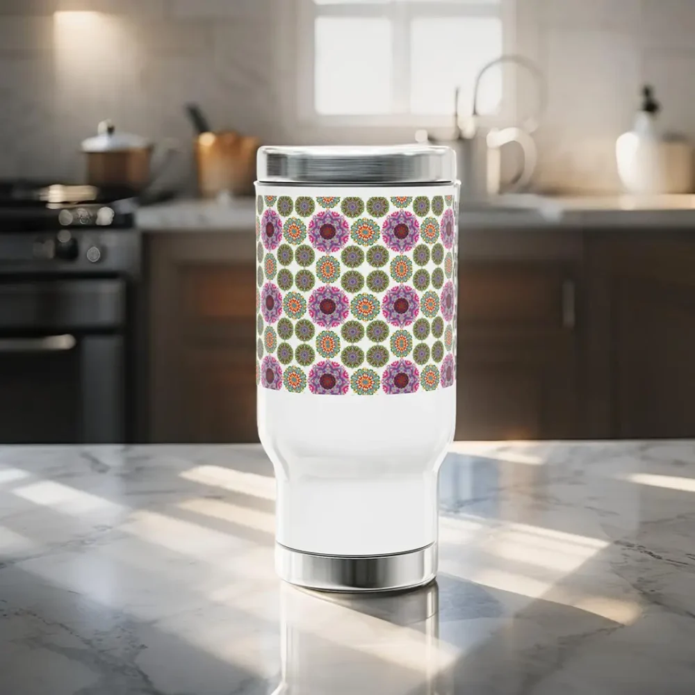 Confianza Base Stainless Steel Travel Mug with Handle on front