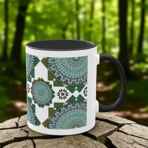 An initiation of mass circle two-tone coffee mug black on left An initiation of mass circle two-tone coffee mug black on left