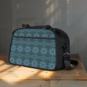 Turquoise Leafy Floral Octagon Diagonal Fitness Handbag on side Turquoise Leafy Floral Octagon Diagonal Fitness Handbag on side