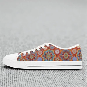 Octo Brightener Arabesque Moorish Red Women’s low top sneakers on left outside