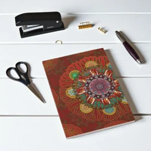 filter floral red manipur sofcover notebook on white wooden