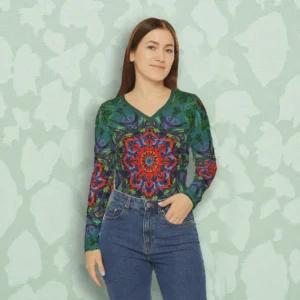 Confianza Textile Texture women’s long sleeve v-neck shirt