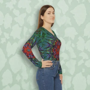 Confianza Textile Texture women’s long sleeve v-neck shirt right side