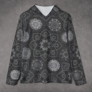 Octo brightener Arabesque Moorish Black Mens warmup hoodie front on floor